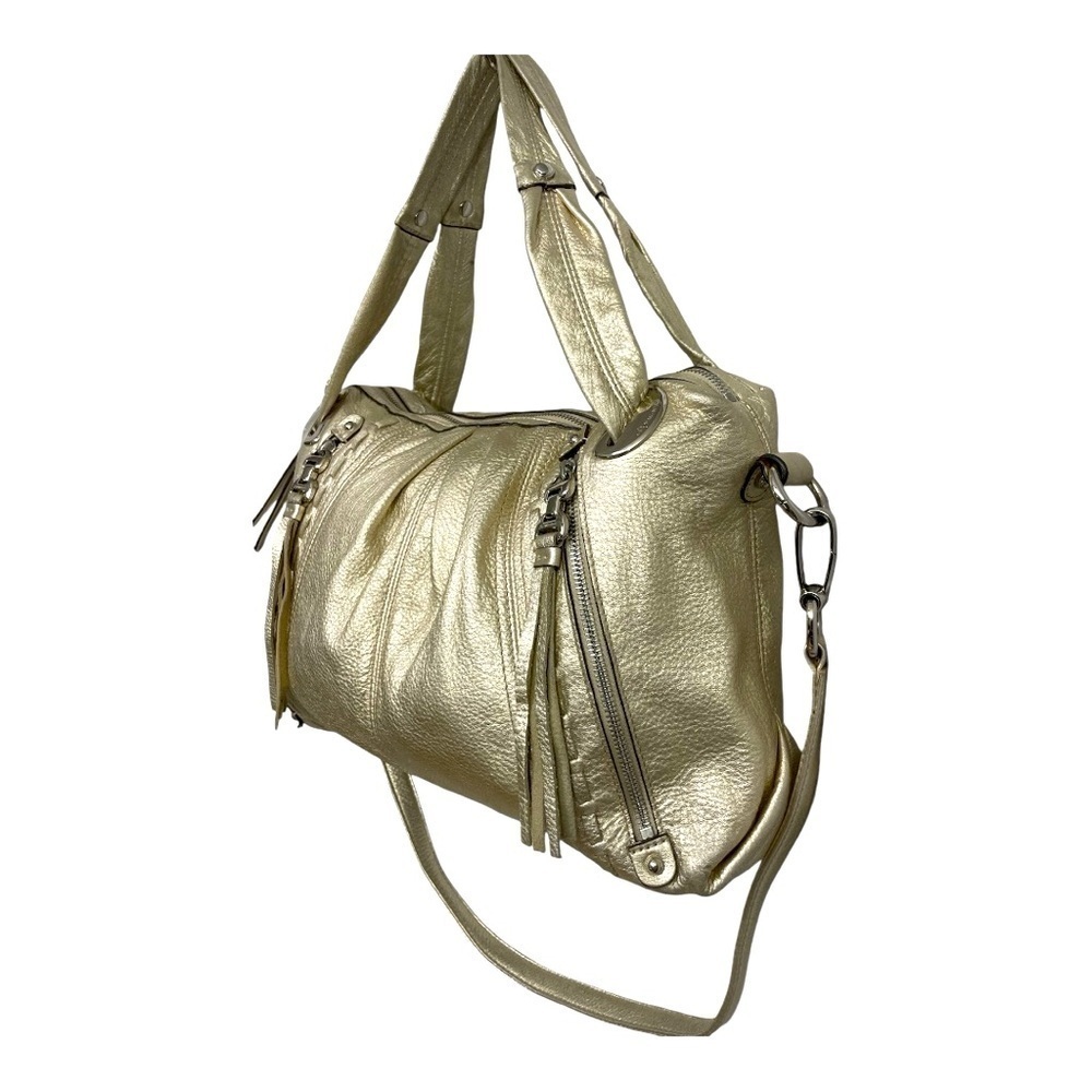 Makowsky Metallic Gold Genuine Leather Satchel Shoulder Crossbody Bag - Picture 5 of 16